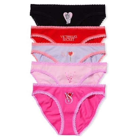 Victoria's Secret Stretch Cotton Valentine's Day Bikini Panties 5-Pack